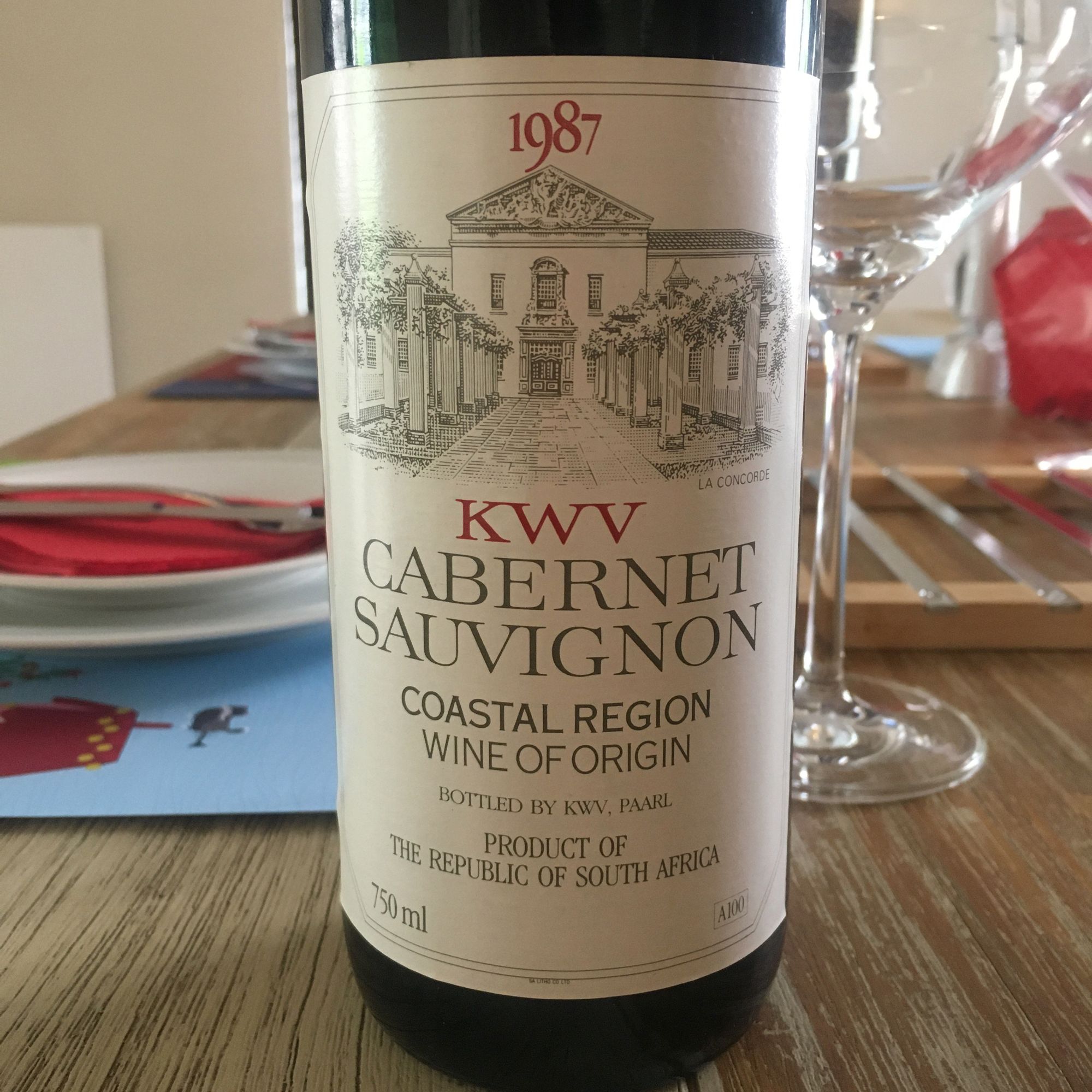 1987 KWV Cabernet Sauvignon enjoyed in 2019