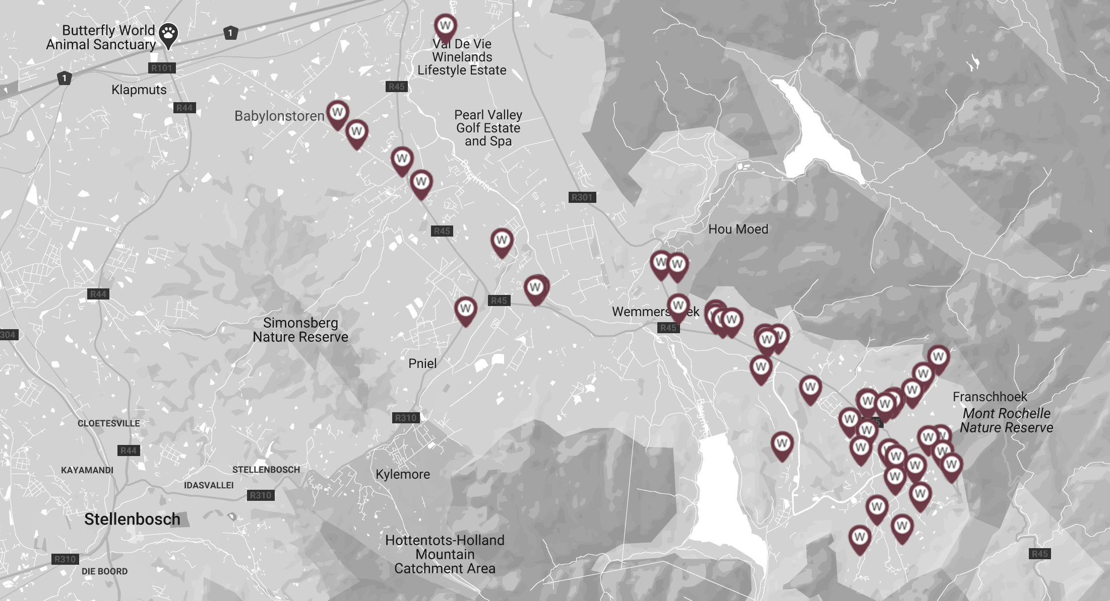 Map of Franschhoek Wine Valley