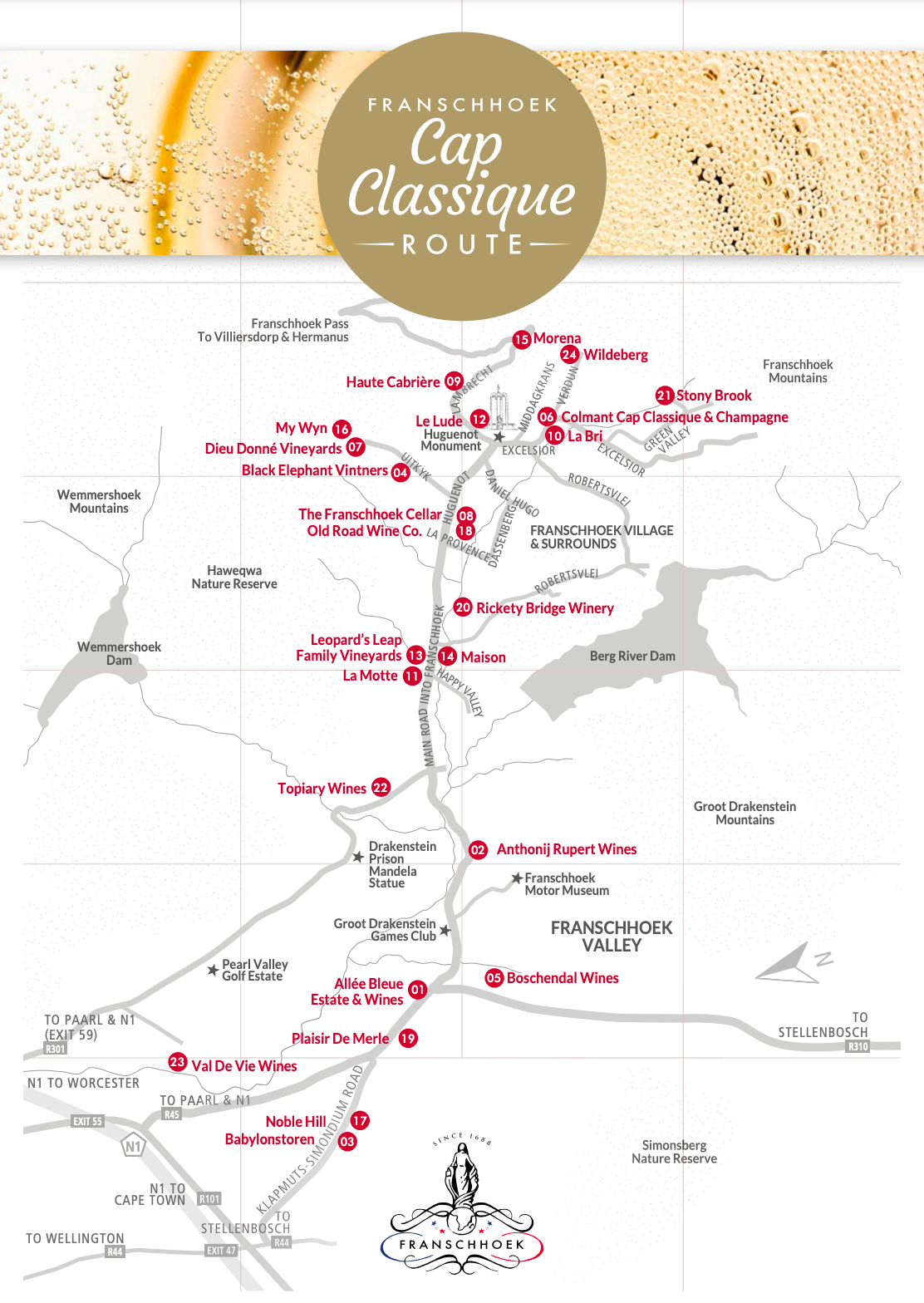 Franschhoek Cap Classique Route Map