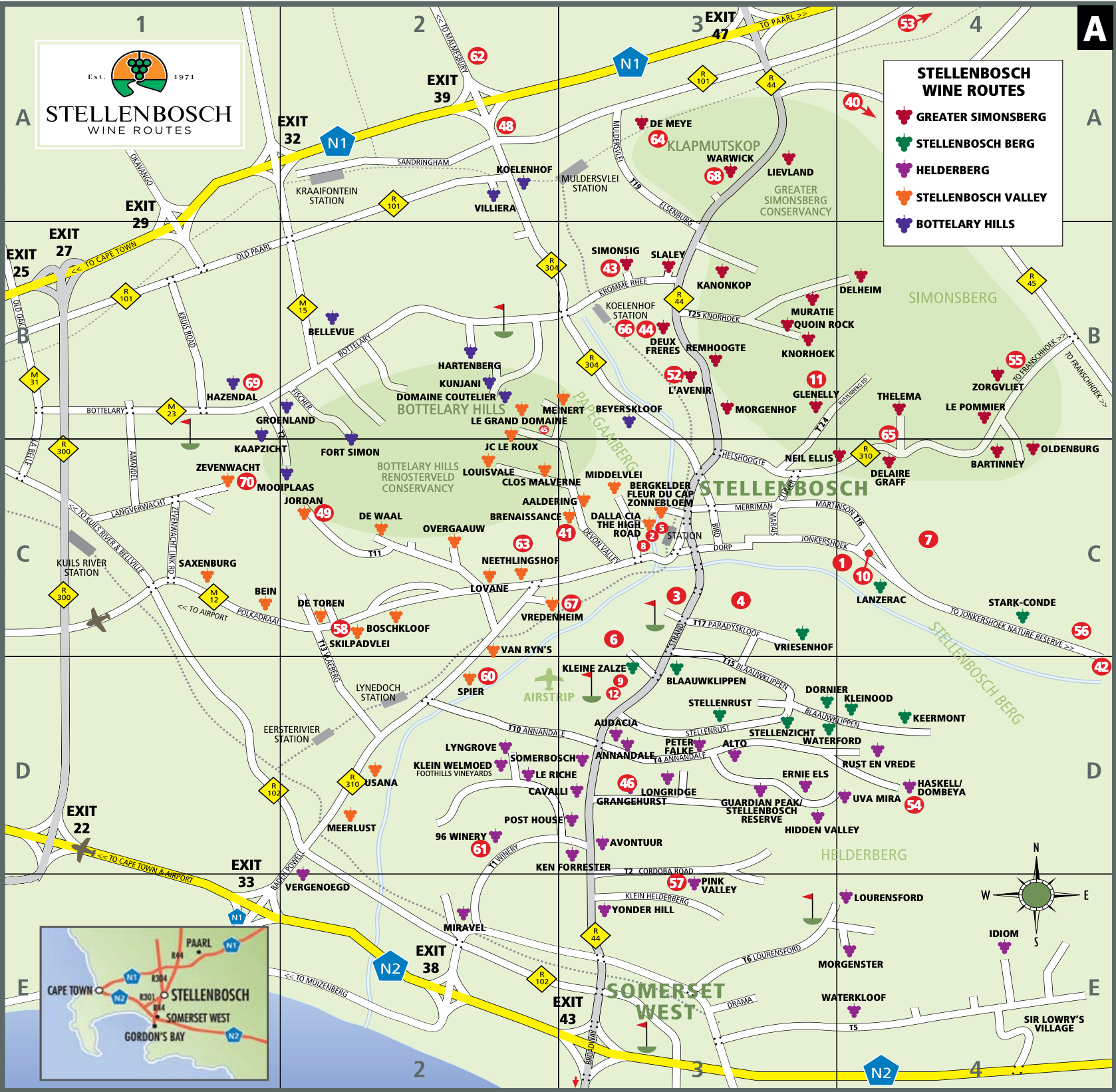 Map of Stellenbosch Wine Routes