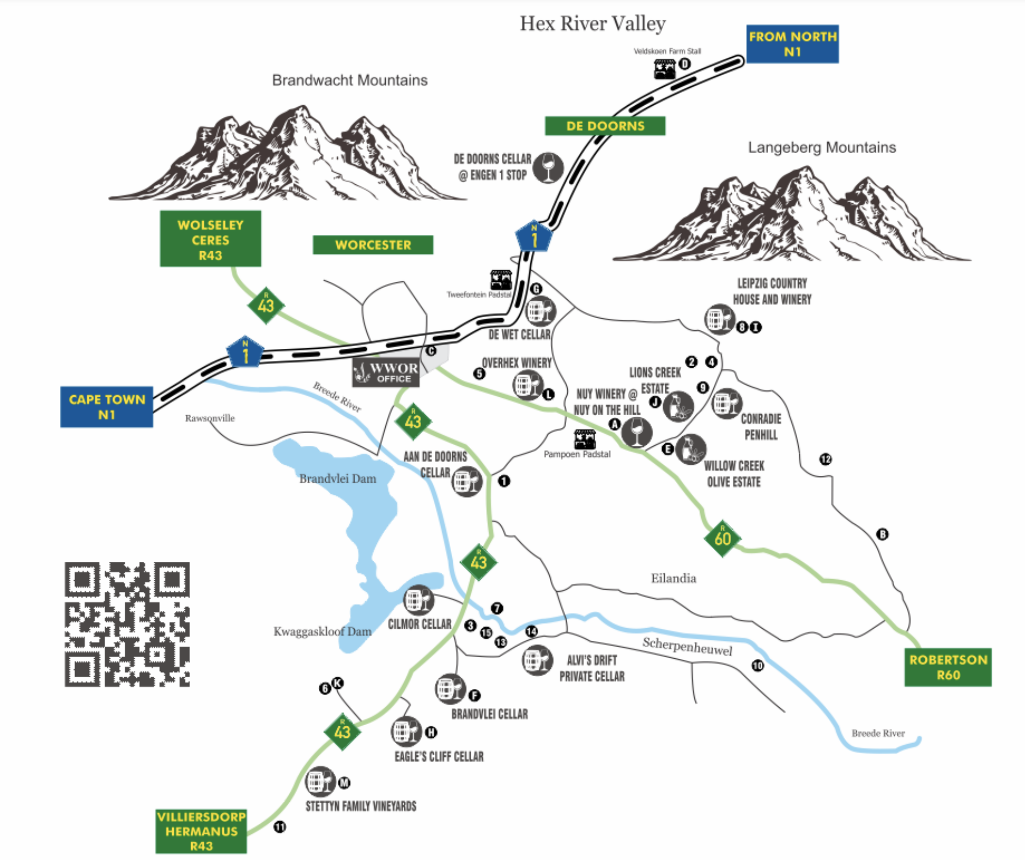 Map of Worcester Wine & Olive Route